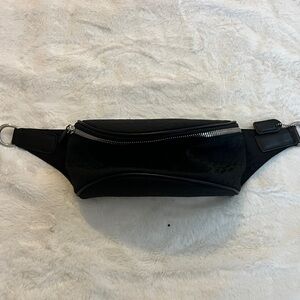 Black Belt Bag with Silver Zipper